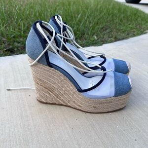 Gianni Bini Denim and White Wedge Espadrilles